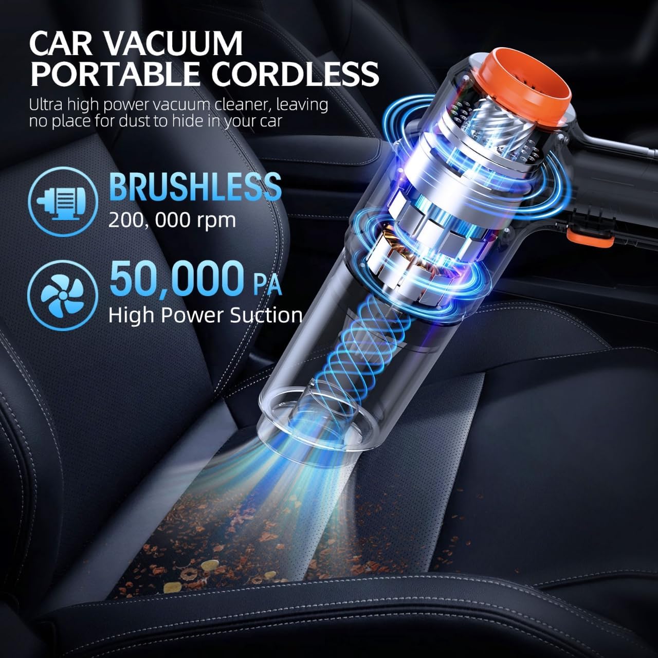 ZARIMI Car Vacuum Portable Cordless 50000Pa | High Power 6-in-1 Handheld Vacuum Cleaner for Car & Home
